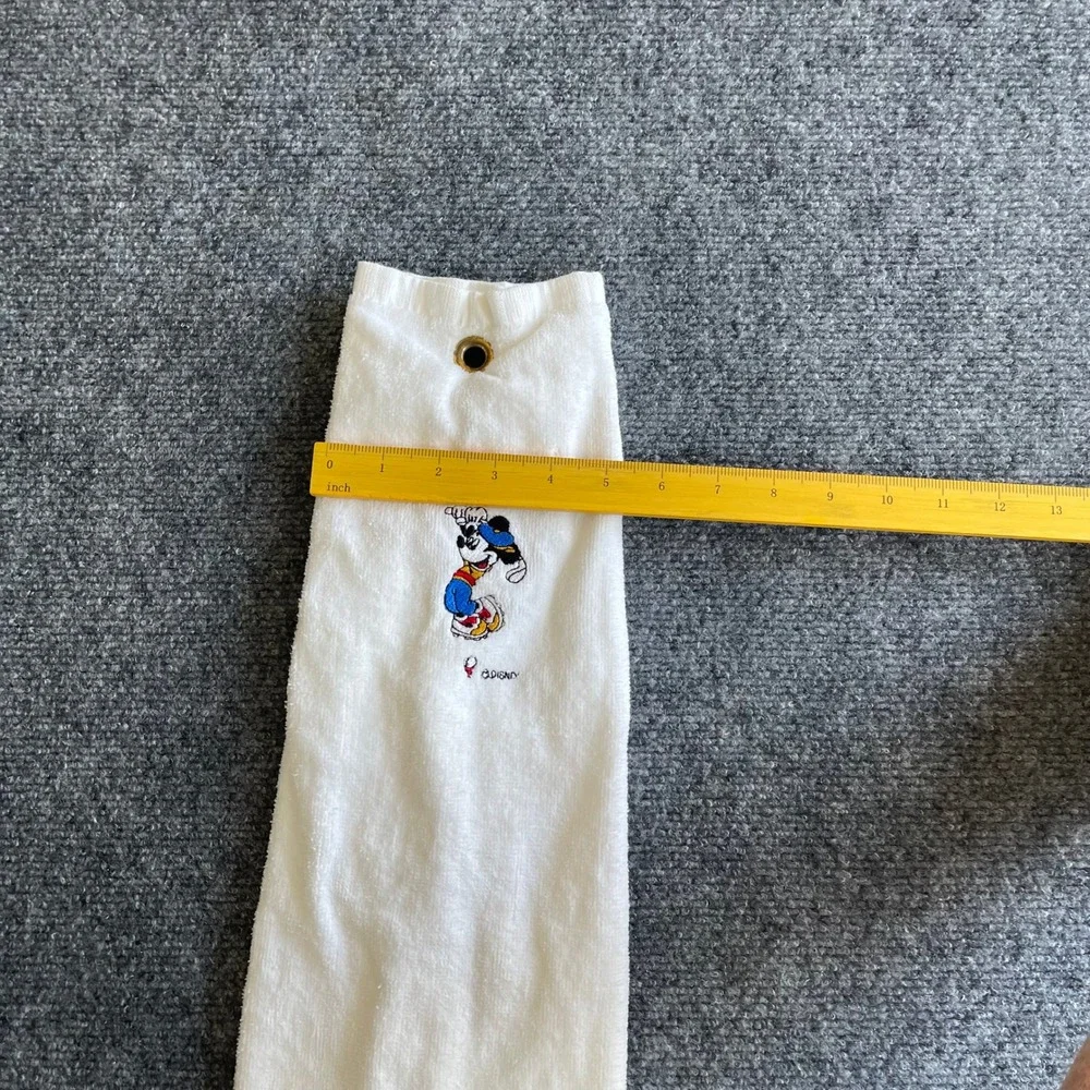 Vintage Disney Mickey Mouse Golf Towel White Embroidered Terry Cloth Grommet